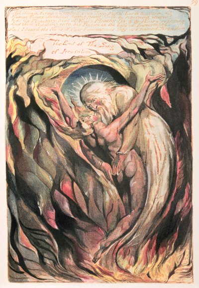 Jeruzalem De Emanatie van de Reus Albion: plaat 99 Alle Menselijke Vormen (de hereniging van Jeruzalem, die een Mens en een God vertegenwoordigt die de elementen van Jezus en Jehovah verenigt), c.1804-20 door William Blake